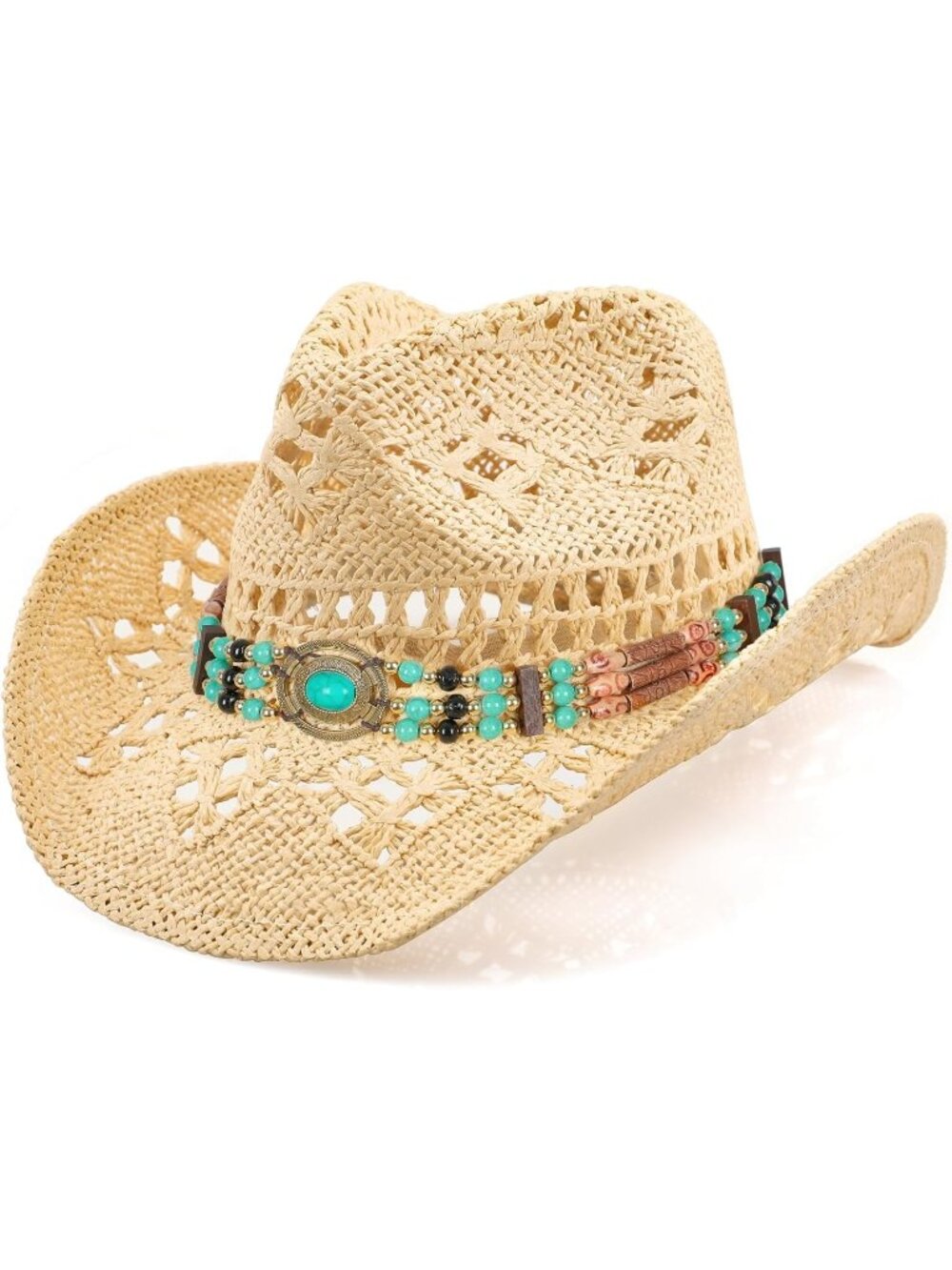 Men's Apricot Elastic Closure Straw Wide Shapeable Brim Western Cowboy Hat
